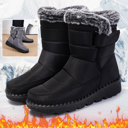 Snow Boots Winter Warm Hook And Loop Fastener Plush Shoes Women Waterproof Low Heels Platform Ankle Boots 