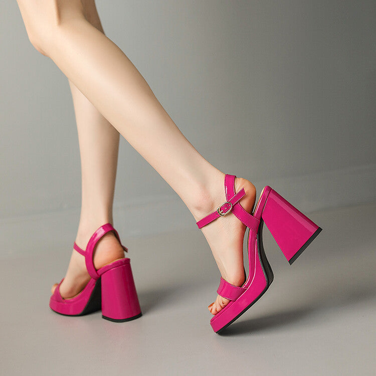 Womens Solid-color Round-toe Chunky-heel Sandals 