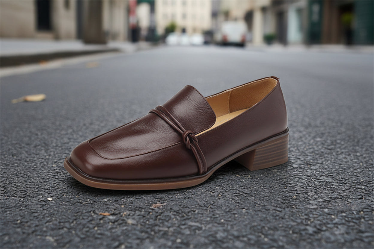 Retro Minimalist Design Womens Mid Heel Leather Shoes 