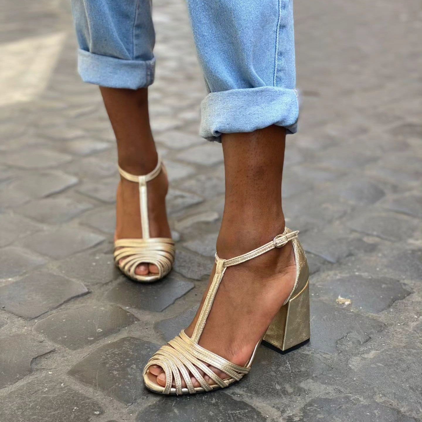 High Heel Fish Mouth T-shaped Buckle Strap Open Toe Sandals 