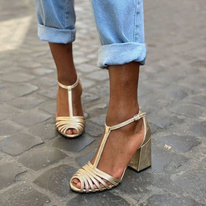 High Heel Fish Mouth T-shaped Buckle Strap Open Toe Sandals 