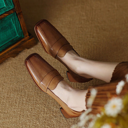 Square-toe Chunky-heel Mid-heel Low-cut Shoes 