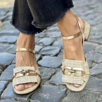 Summer casual square heel buckle strap open toe sandals for women 