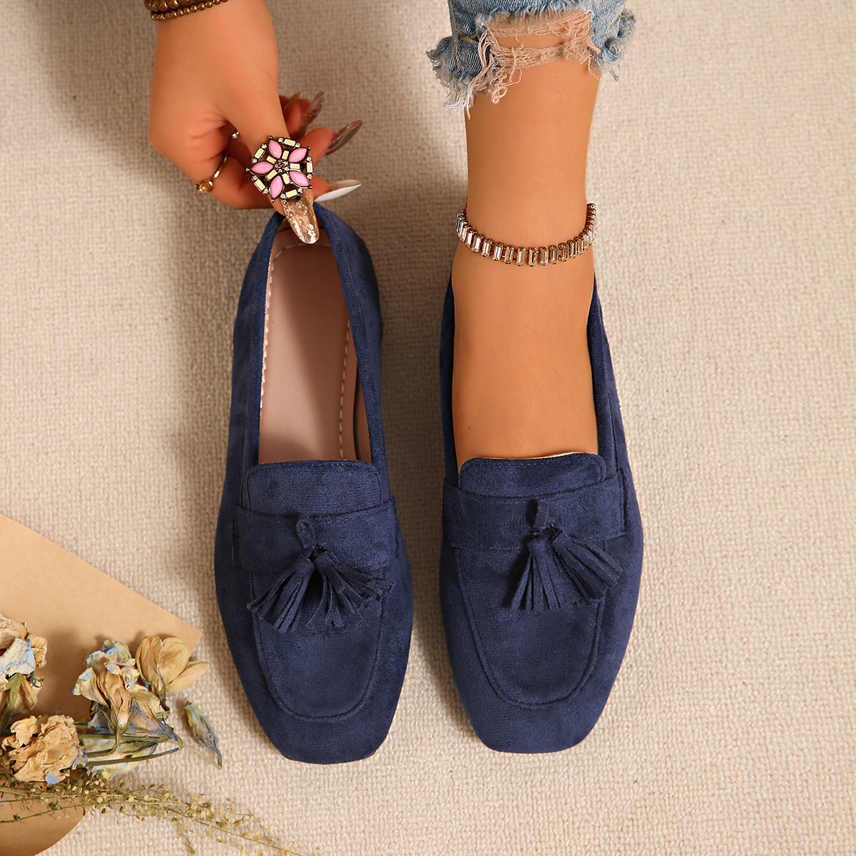 SpringAutumn Square Toe Slip On Casual Loafer Shoes 