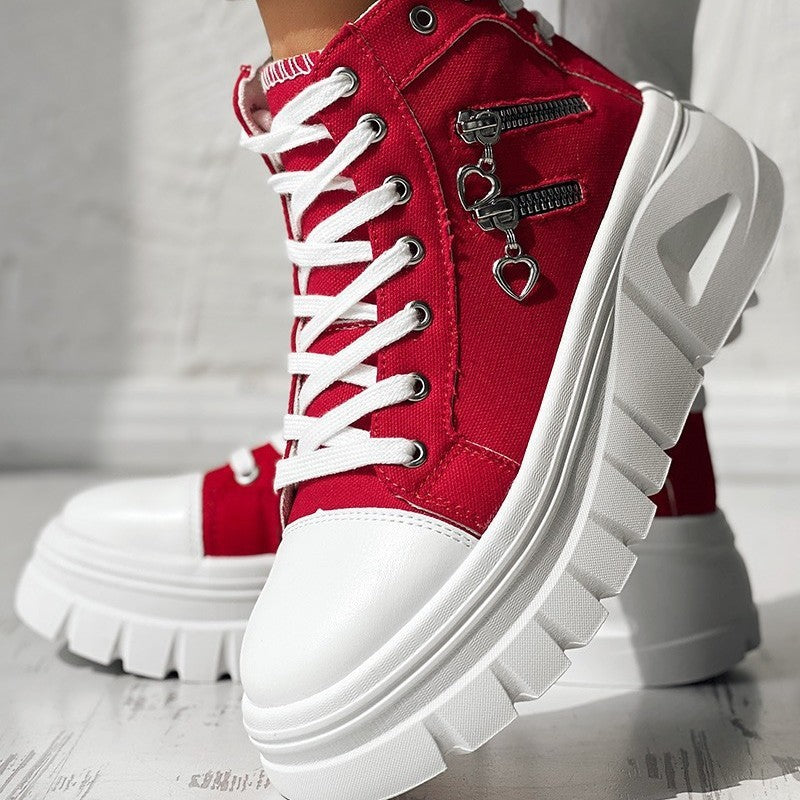 Muffin Heel Side-Zipper & Dual Lace-Up Casual Sneakers for Women CJ