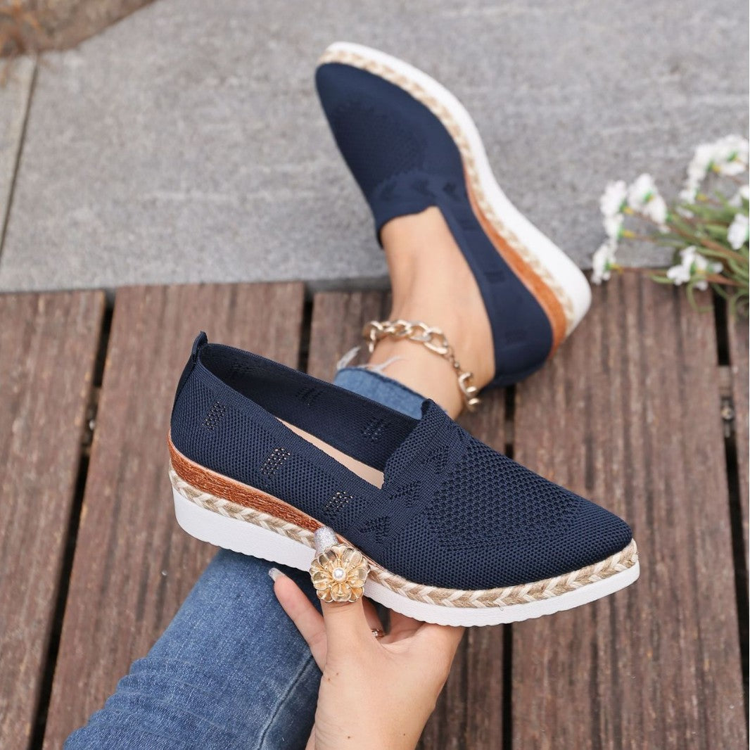 Woven Hemp Rope Platform Shallow Breathable Snakeskin Pointed Toe Women's Flats 