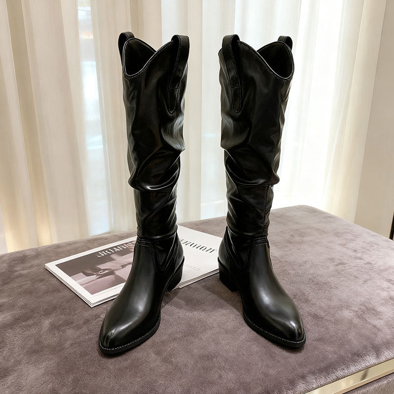 Chunky Heel Suede High-Top Riding Boots Women | Stepique 