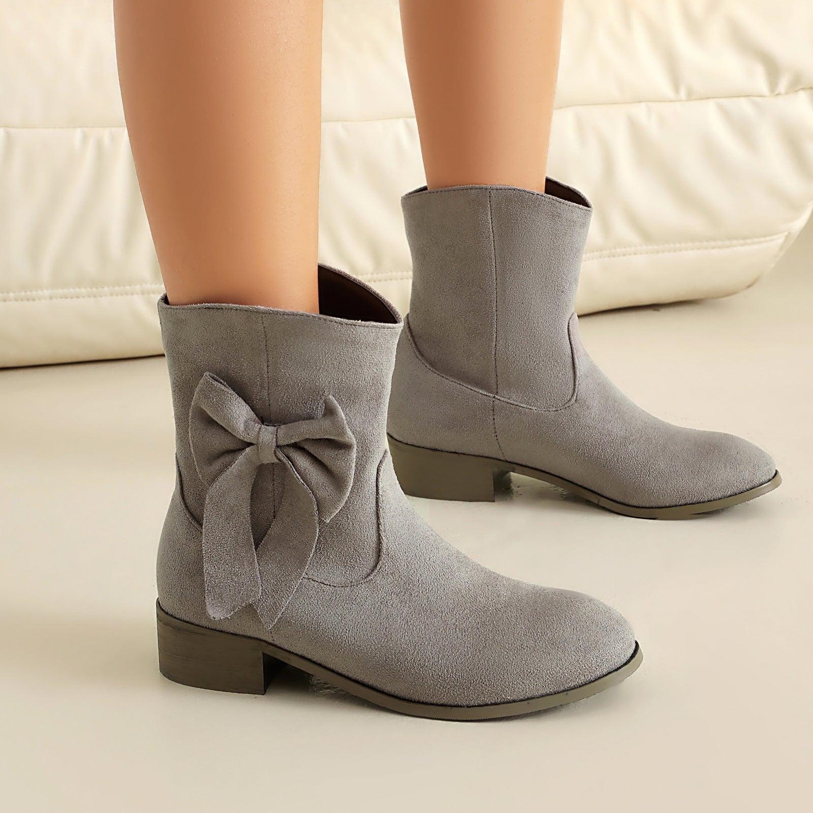 Low Heel Suede Large Size Sweet Bow Casual Boots 