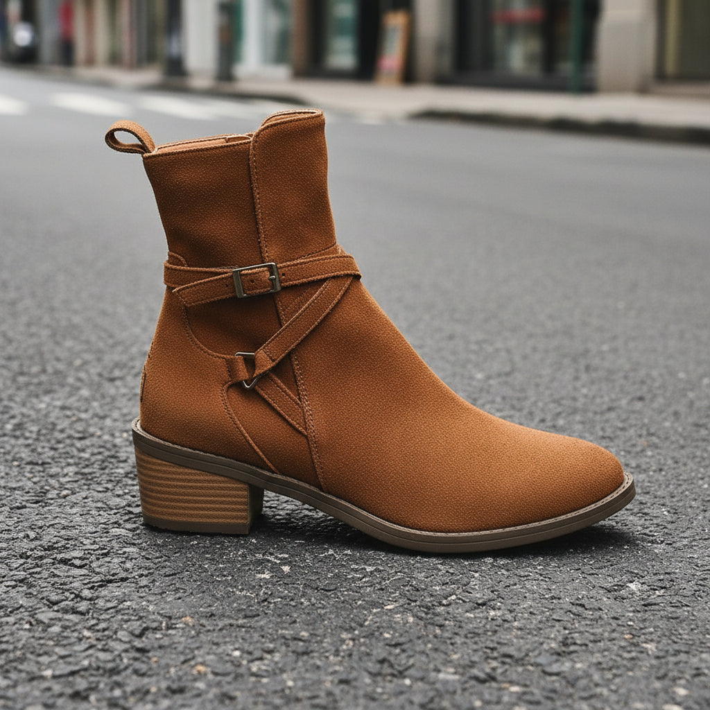 Cross-Strap Side-Zipper Mid-Heel Ankle Boots Women 