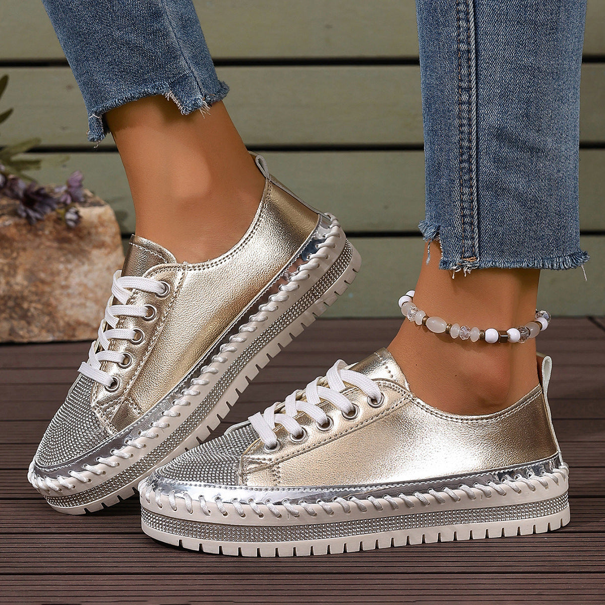 Women’s Plus Size White Sneakers – Chunky Sole Casual Everyday Shoes - Stepique