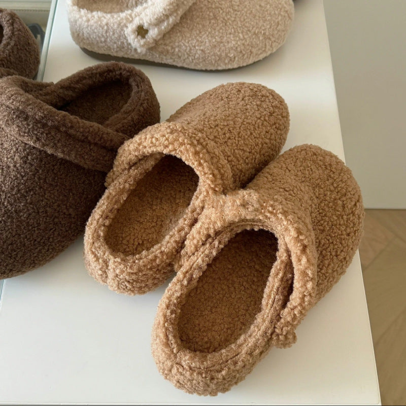 Closed Toe Half Slippers For Women Fleece-lined Thickened Two-way Wear Fluffy Shoes 