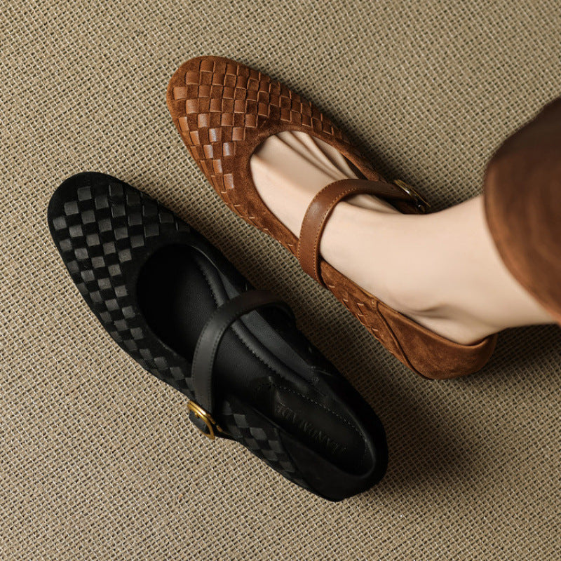 Shallow-toe Leather Shoes Mary Jane Shoes With A Single Strap 