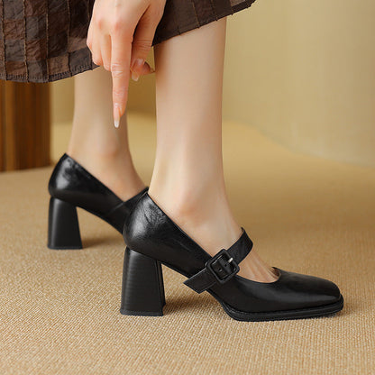 Elegant, Versatile Sheepskin Mary Jane Shoes With A Premium Leather Buckle 