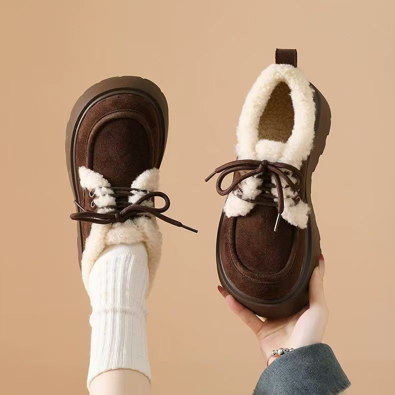 Fleece-lined, Thick Cotton Shoes With A Chunky Sole 