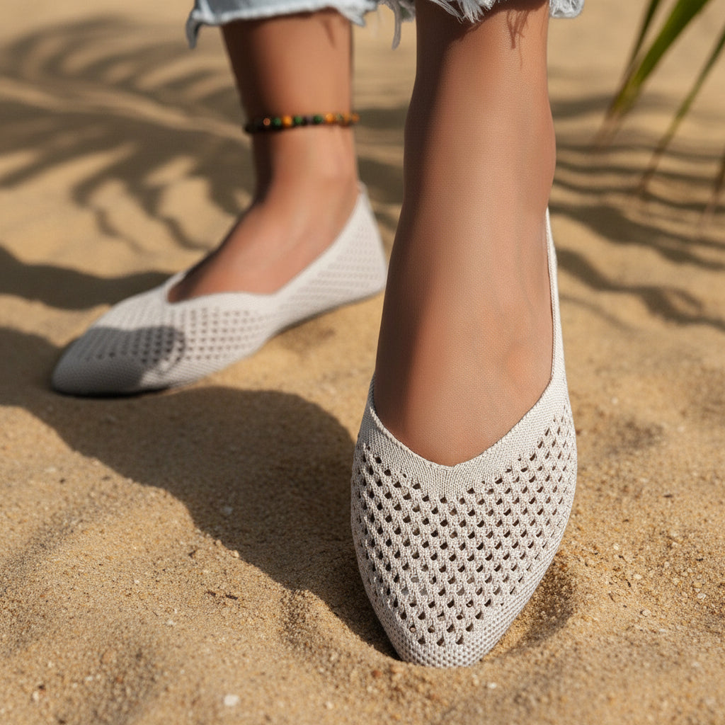 Womens Solid-Colored Pointed-Toe Flat Shoes Casual Fabric Flyknit Loafers 