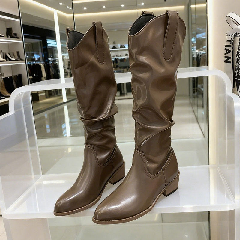 Chunky Heel Suede High-Top Riding Boots Women | Stepique 