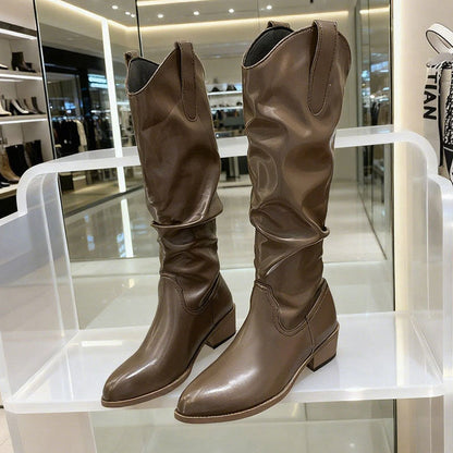 Chunky Heel Suede High-Top Riding Boots Women | Stepique 