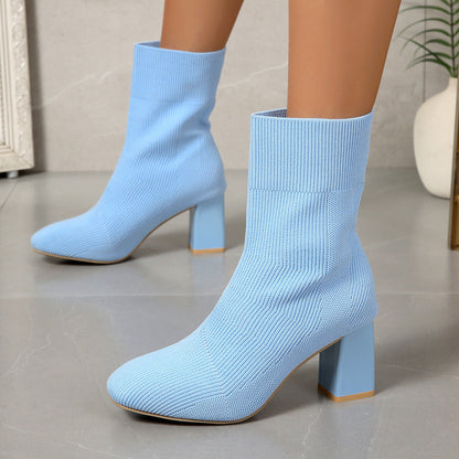 New Knitted Round Head Sleeve High Heel Socks Boots CJ