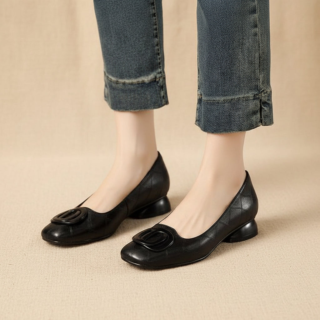 French-style Vintage Low-cut Round-toe Versatile Womens Shoes 