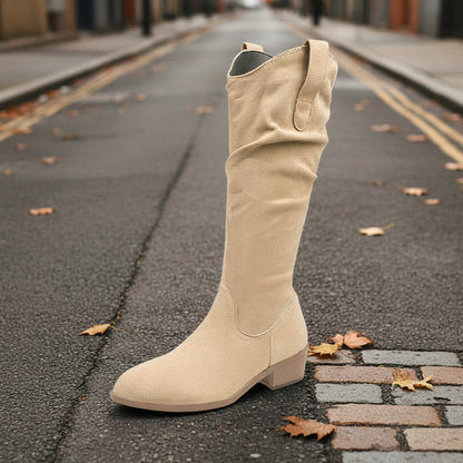 Chunky Heel Suede High-Top Riding Boots Women | Stepique 