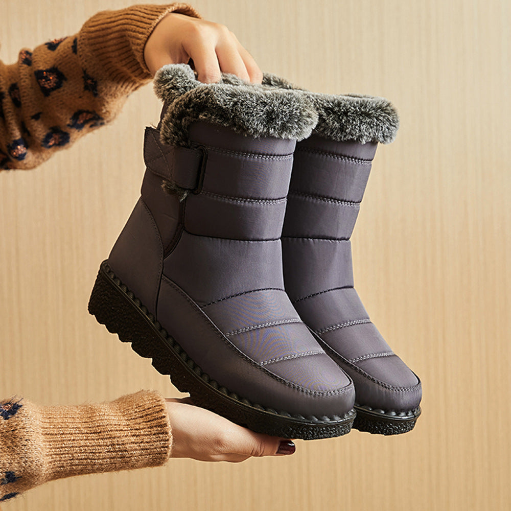 Women’s Waterproof Plush Snow Boots – Low Heel Platform Ankle Boots 