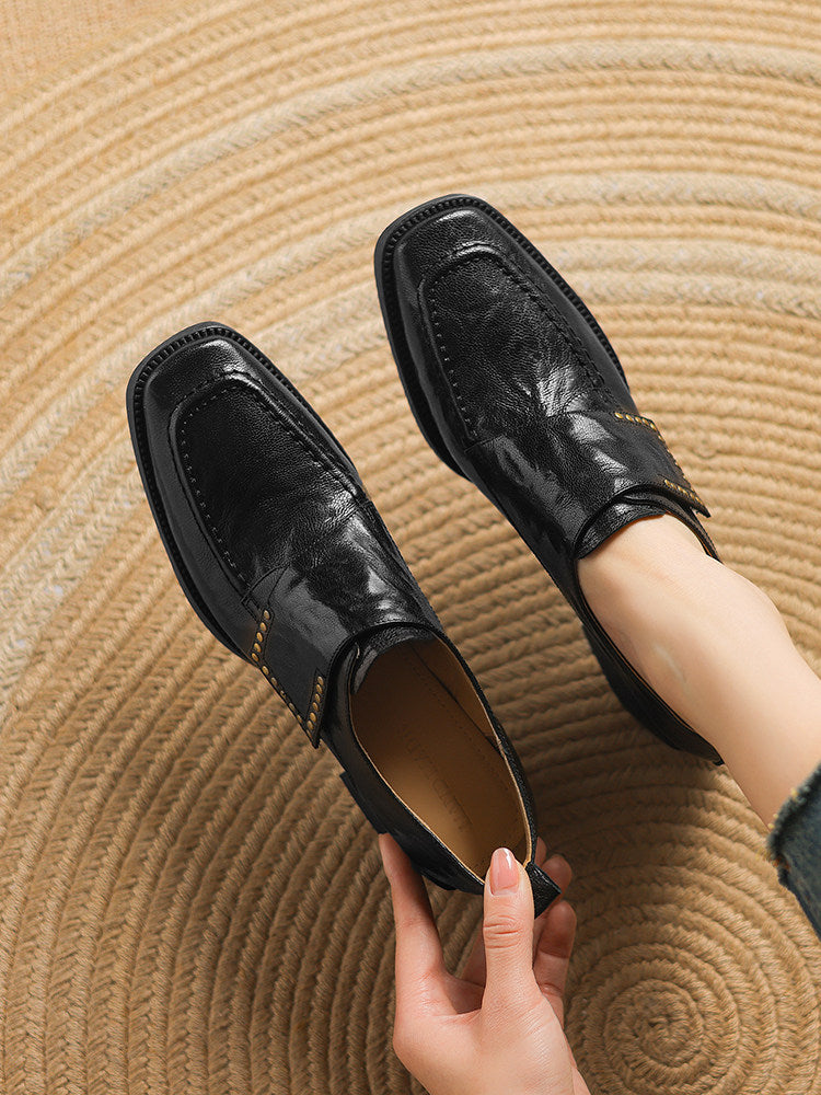 New Springautumn Square-toe Chunky-heel Deep-vamp Pumps In British Style 