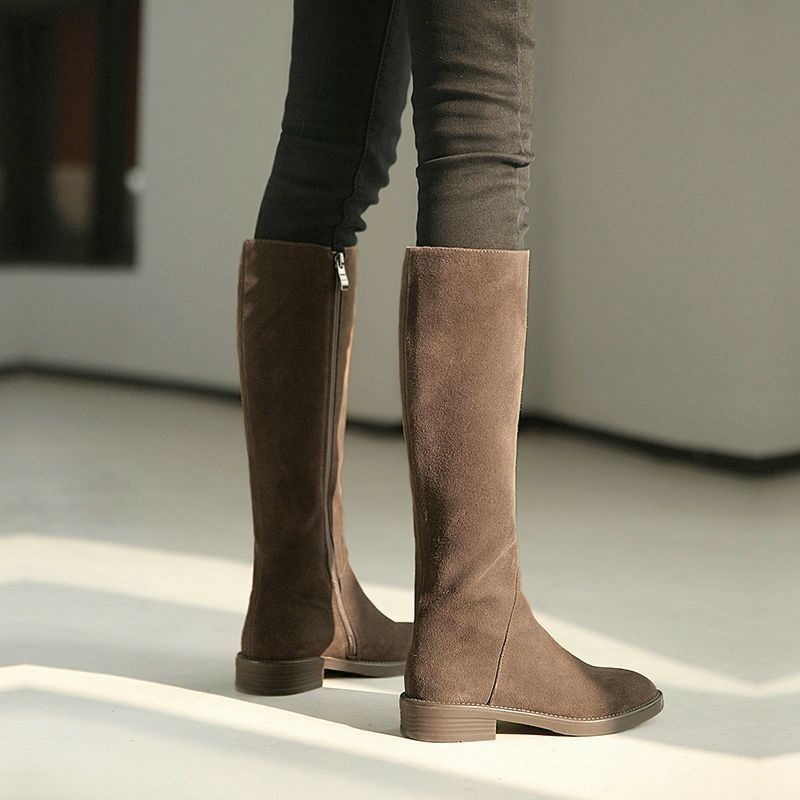 Women's Solid Color Fashion Frosted Long Martin Suede Boots 