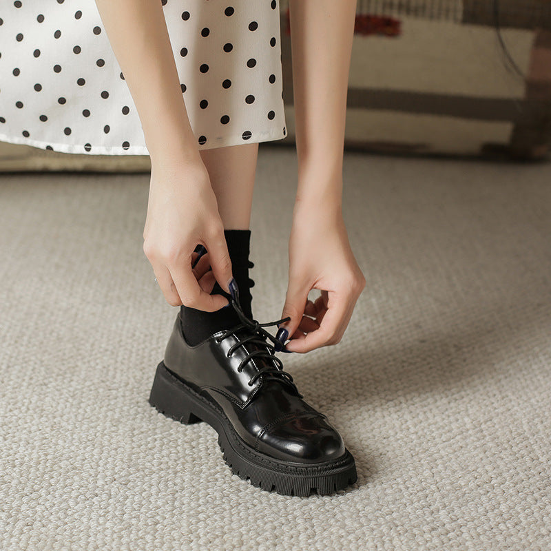 Women’s Solid-Color Retro Slip-On Platform Shoes – Versatile Casual Style CJ