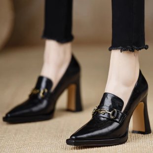 Retro Chunky-heel Pointed-toe Professional Womens Pumps 