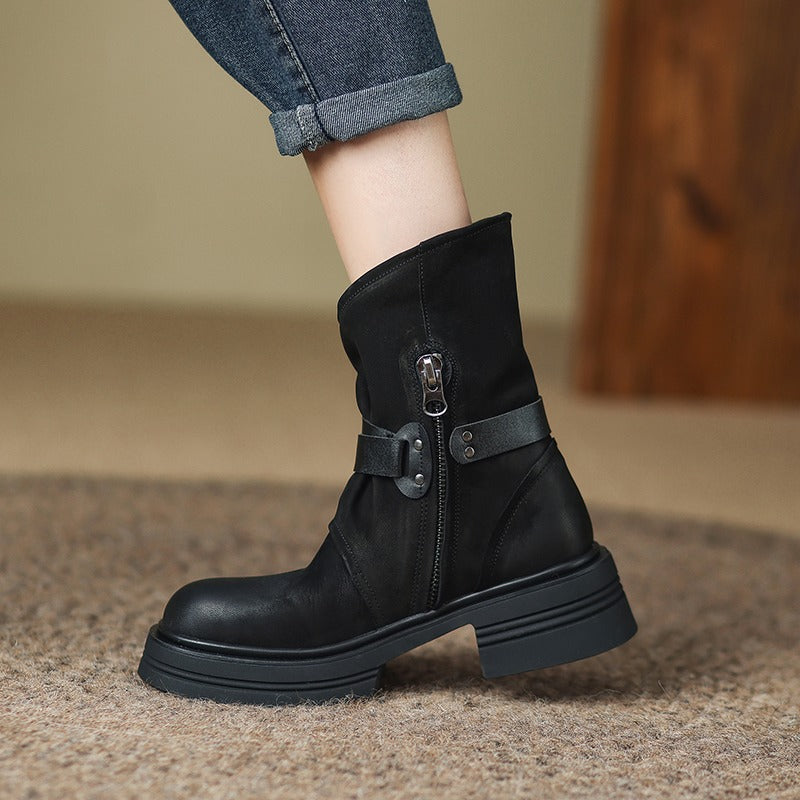 Brown Retro British Style Ankle Boots Autumn Winter 