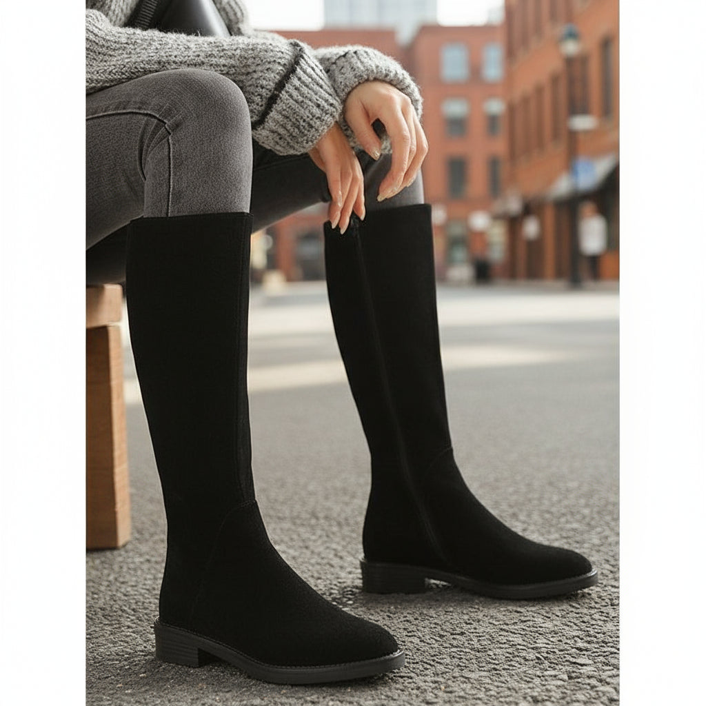 Women's Solid Color Fashion Frosted Long Martin Suede Boots 