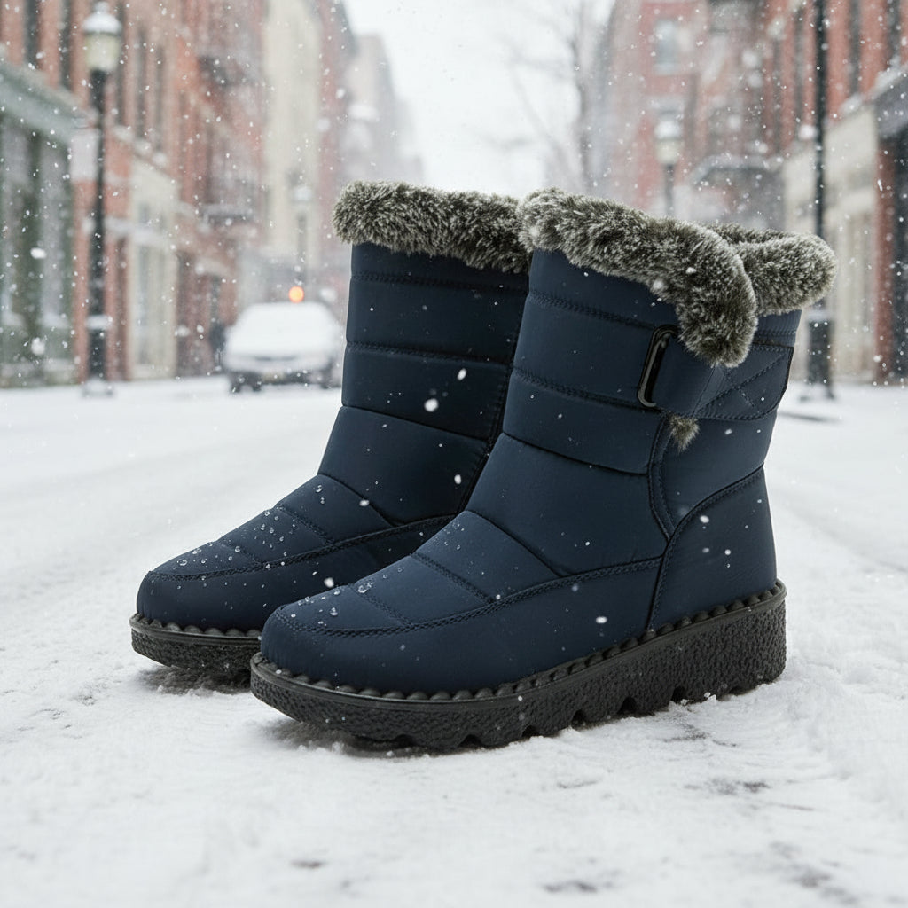 Snow Boots Winter Warm Hook And Loop Fastener Plush Shoes Women Waterproof Low Heels Platform Ankle Boots 