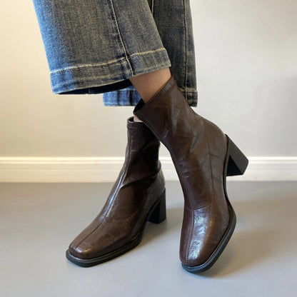 Commuter High Heel Stretch Retro Boots With Chunky Heels CJ