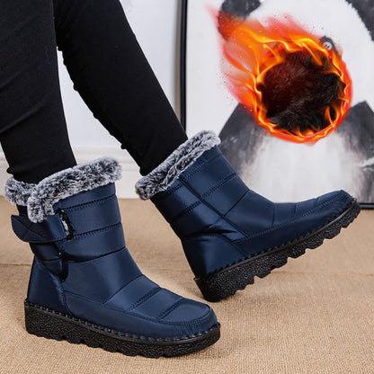 Snow Boots Winter Warm Hook And Loop Fastener Plush Shoes Women Waterproof Low Heels Platform Ankle Boots 