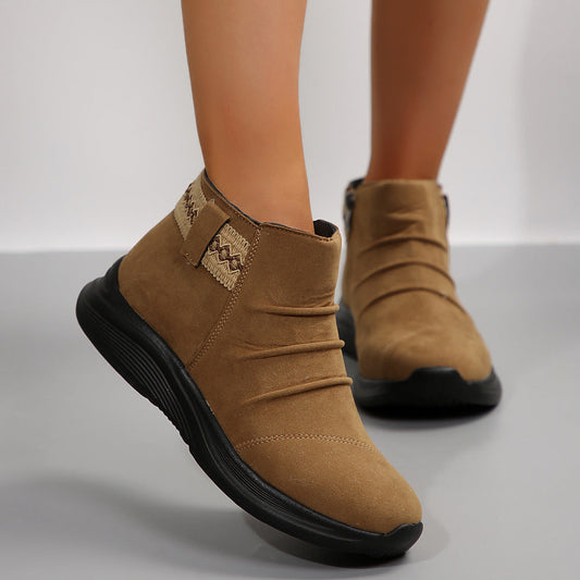 Round Head Women's Autumn And Winter Frosted Martin Boots Casual All-matching 
