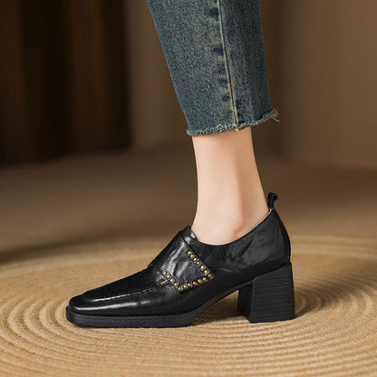 New Springautumn Square-toe Chunky-heel Deep-vamp Pumps In British Style 