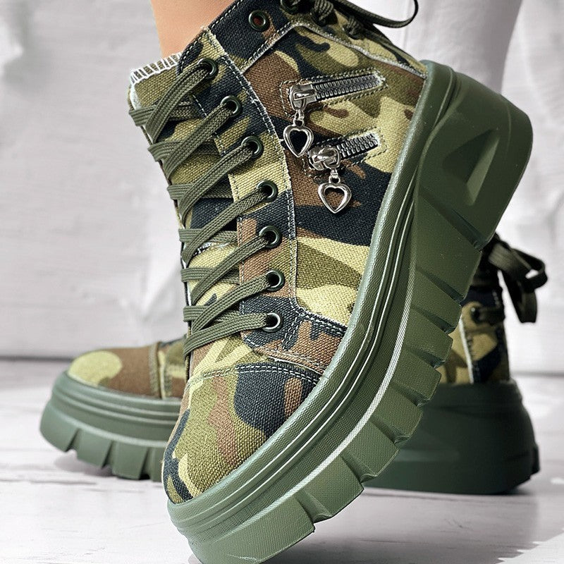 Muffin Heel Side-Zipper & Dual Lace-Up Casual Sneakers for Women CJ
