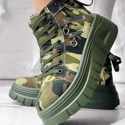 Muffin Heel Side-Zipper & Dual Lace-Up Casual Sneakers for Women CJ