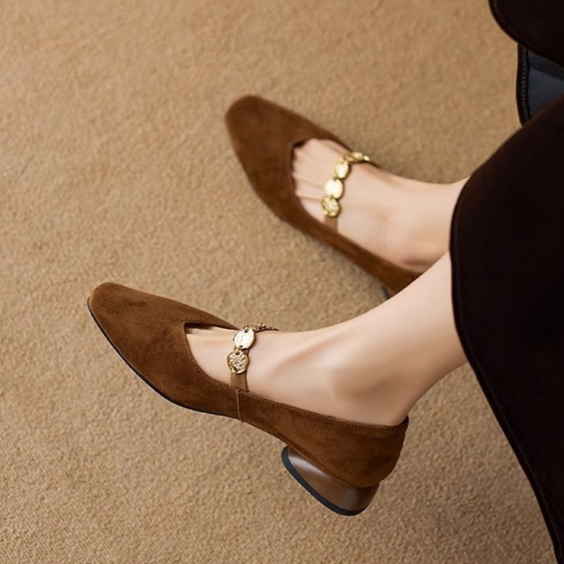 French Retro Square-Toe Suede Pumps – Women’s Low-Cut Autumn Style 