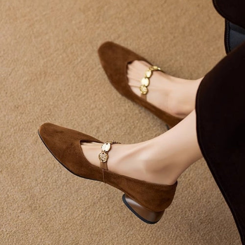 French Retro Square-Toe Suede Pumps – Women’s Low-Cut Autumn Style 