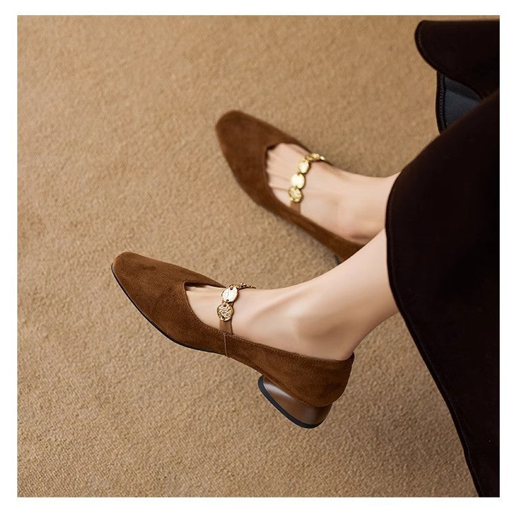 French Retro Square-Toe Suede Pumps – Women’s Low-Cut Autumn Style 