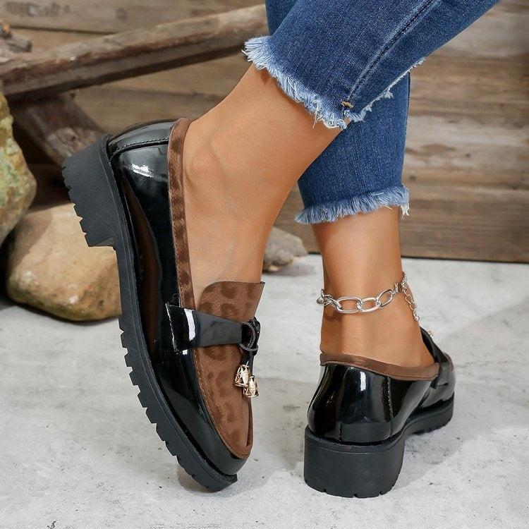 New 2025 Autumn Winter Korean Style Mid-Heel Retro Leopard Print Buckle Loafers, Lightweight Height-Increasing Non-Slip Casual Shoes 