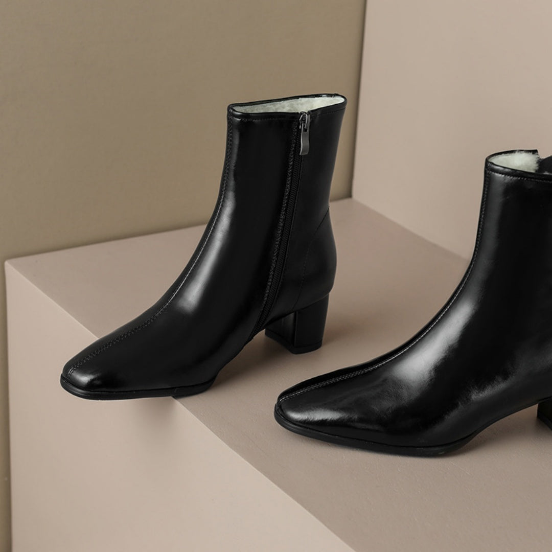 Women's Short Boots, Chunky Mid-heel, Thick Fur Snow Boots, Cotton Boots 