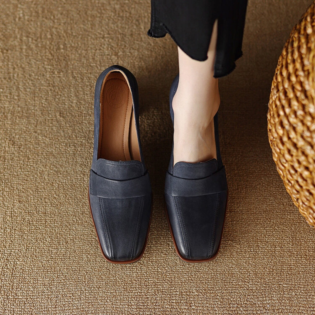 Square-toe Chunky-heel Mid-heel Low-cut Shoes 