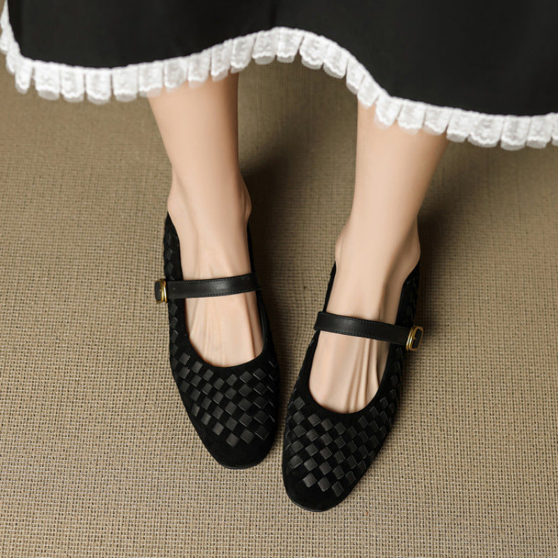 Shallow-toe Leather Shoes Mary Jane Shoes With A Single Strap 