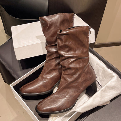 Large Size Women's Autumn And Winter High Heel Plus Fat Botton Width Ankle Boots CJ