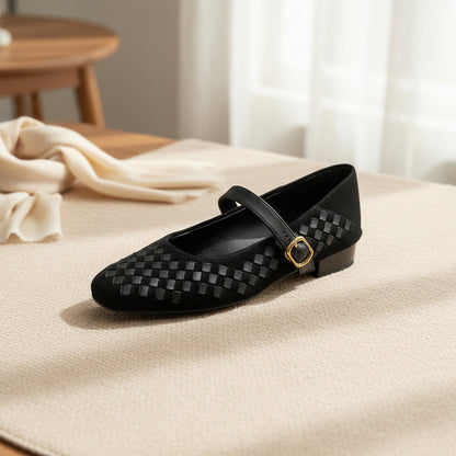 Shallow-toe Leather Shoes Mary Jane Shoes With A Single Strap 