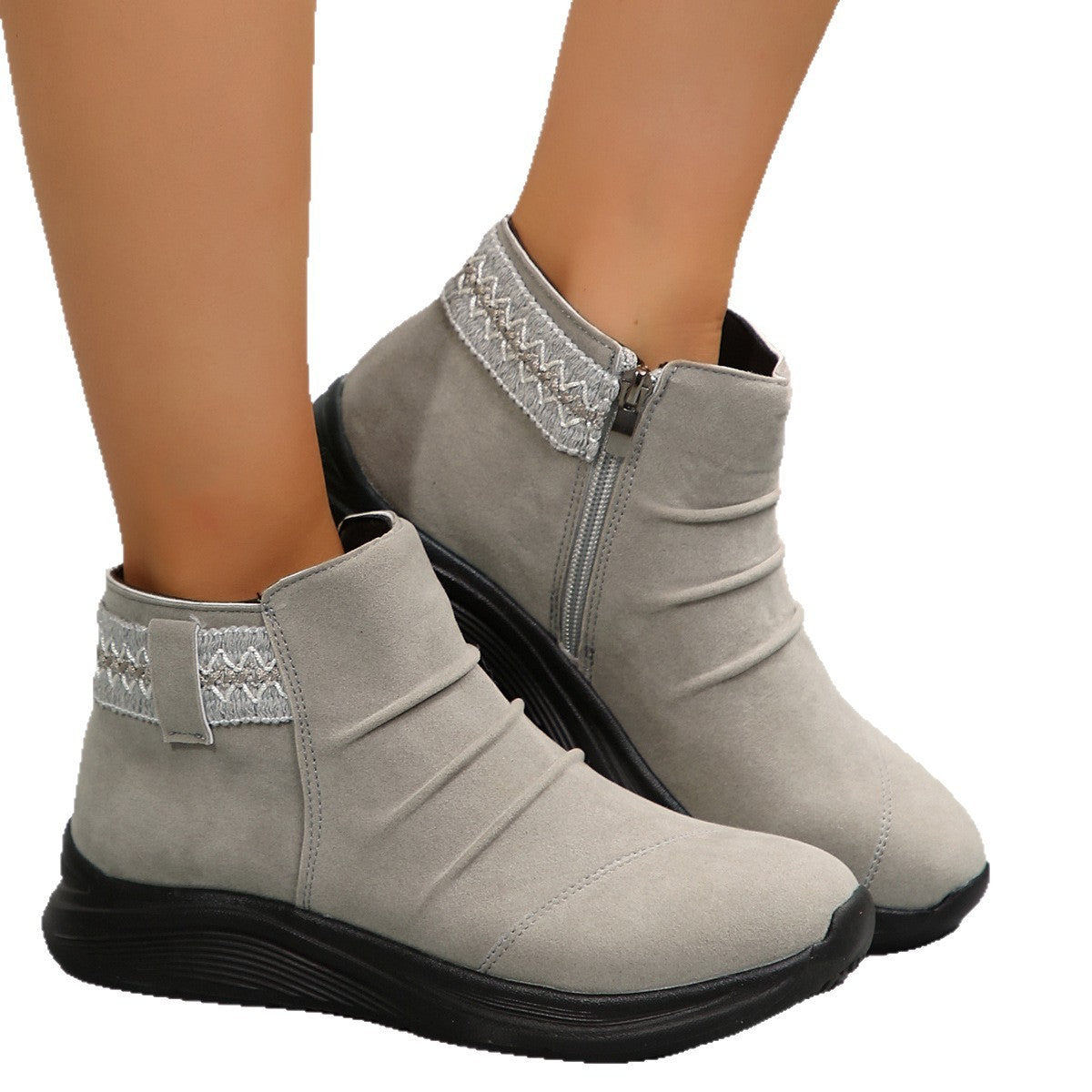 Round Head Women's Autumn And Winter Frosted Martin Boots Casual All-matching 