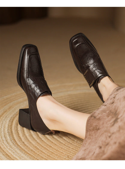 New Springautumn Square-toe Chunky-heel Deep-vamp Pumps In British Style 