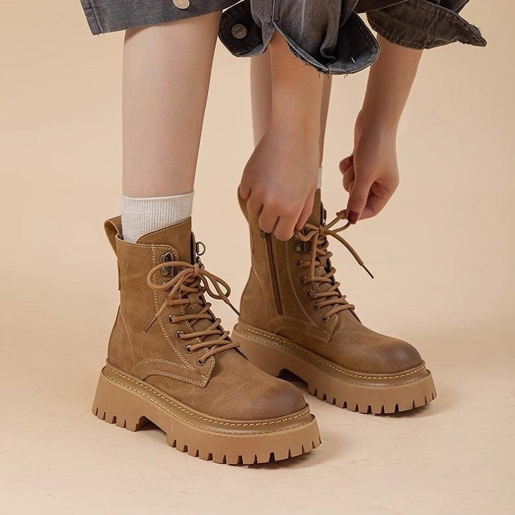 Women's Retro Height-Enhancing Mid-Calf Martin Boots 
